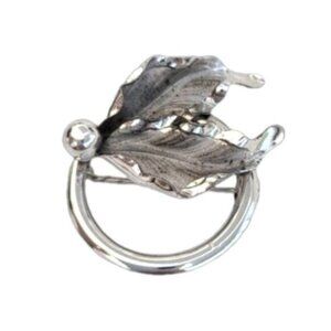 Vintage Bond Boyd Sterling Silver Leaf Fall Round Circle Brooch Pin